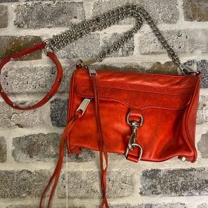 Rebecca Minkoff Small Red Leather Crossbody Bag Silver Chain Strap